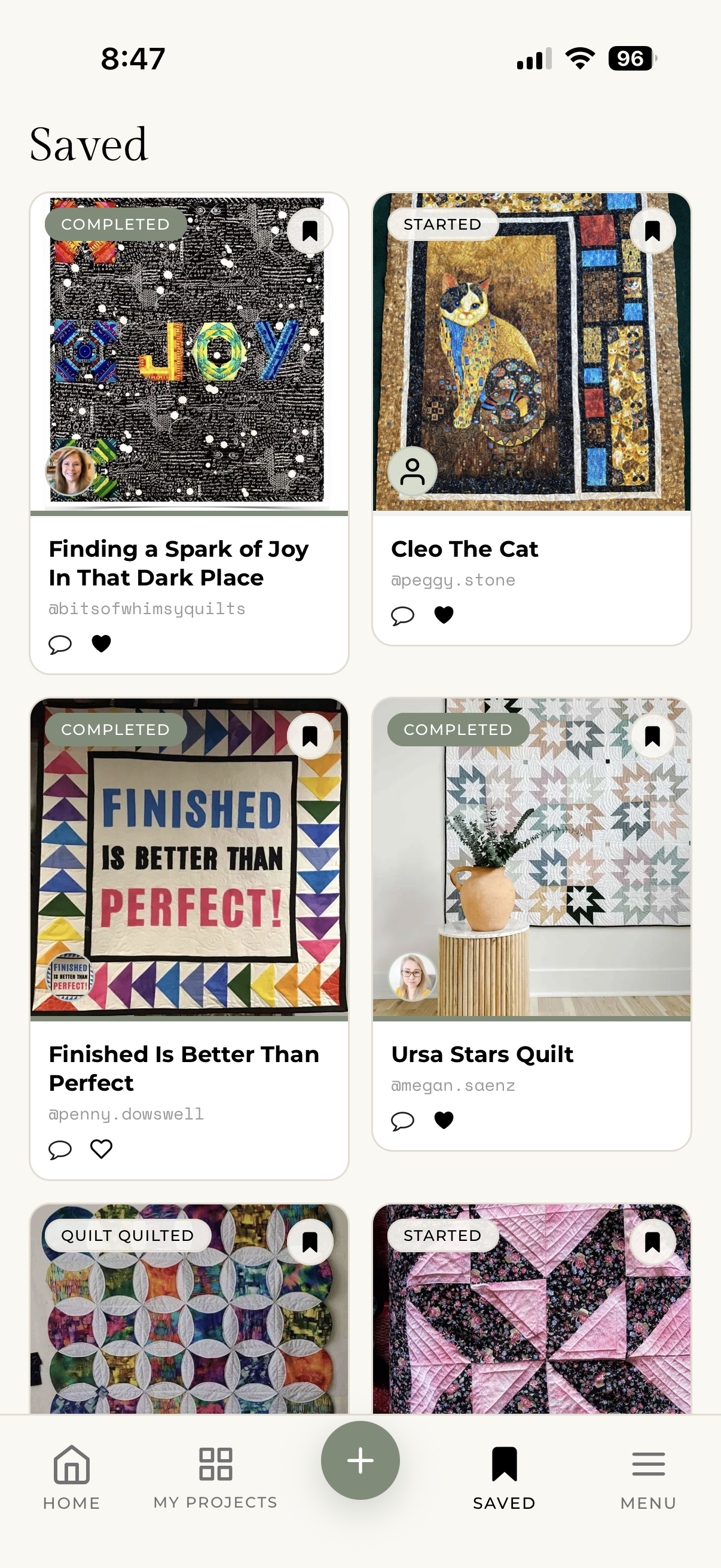 My Quilts community feed screen