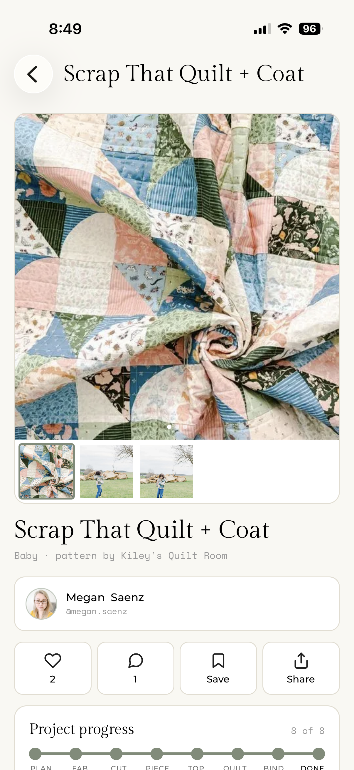 My Quilts project tracking screen